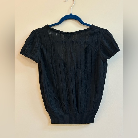 Carolina Herrera New York Cashmere & Silk Black Knit Short Sleeve Top, Italy - Picture 7 of 10